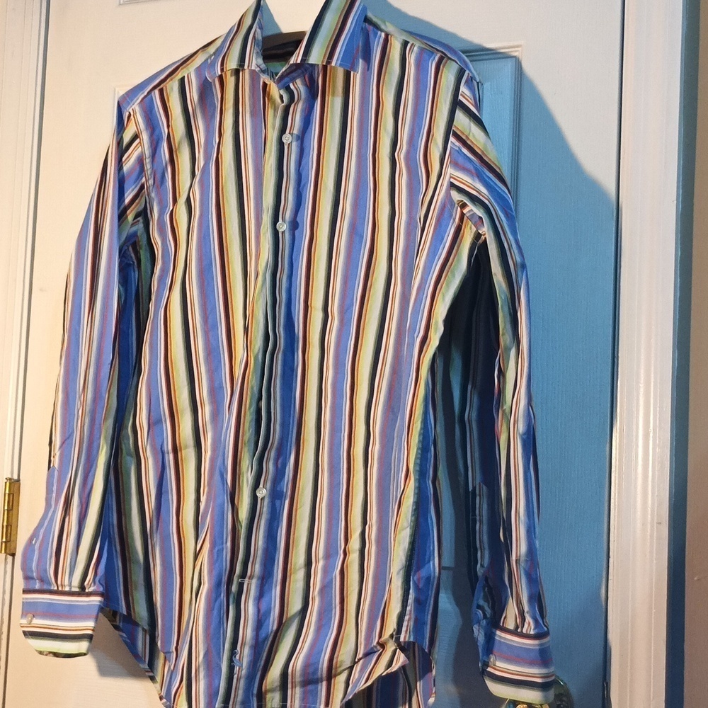 Tailorbyrd Multi Color Mix Print Dress Shirt Cuffed Size L